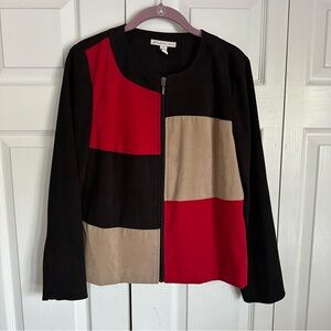 JM Collection Jacket Womens 8P Colorblock Patchwork Zip Front Faux Suede Retro